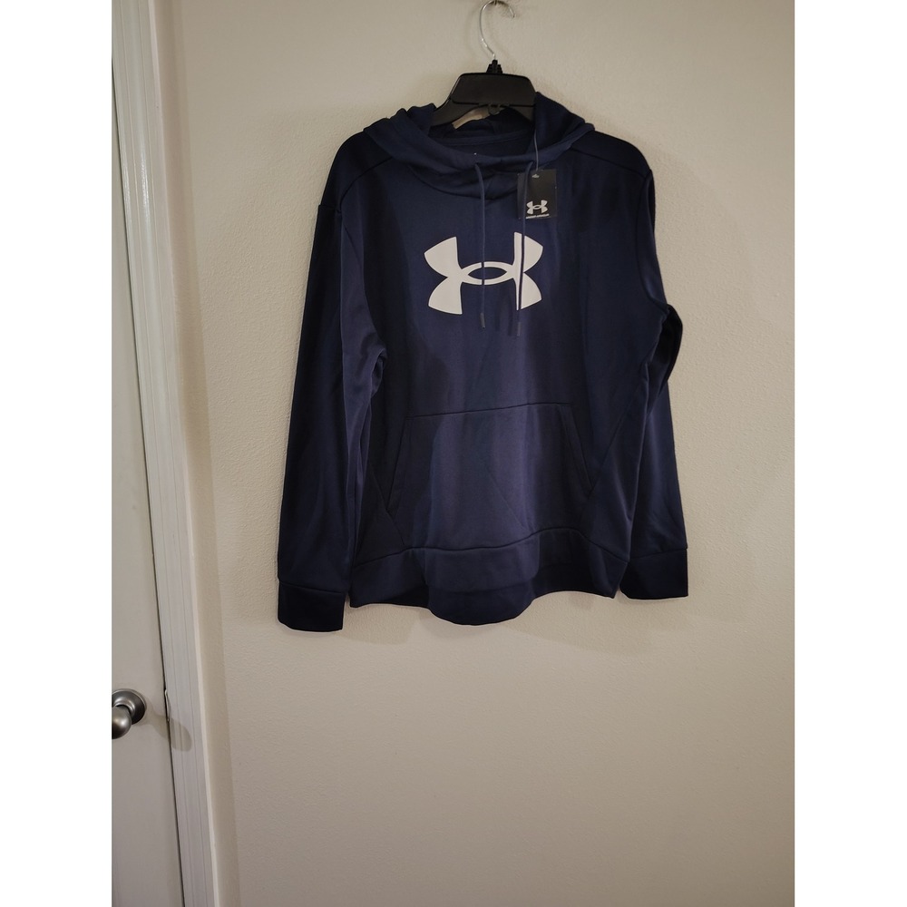 Under Armour Mens Rival Fleece Big Logo Hoodie Navy Blue Sweatshirt Large NEW